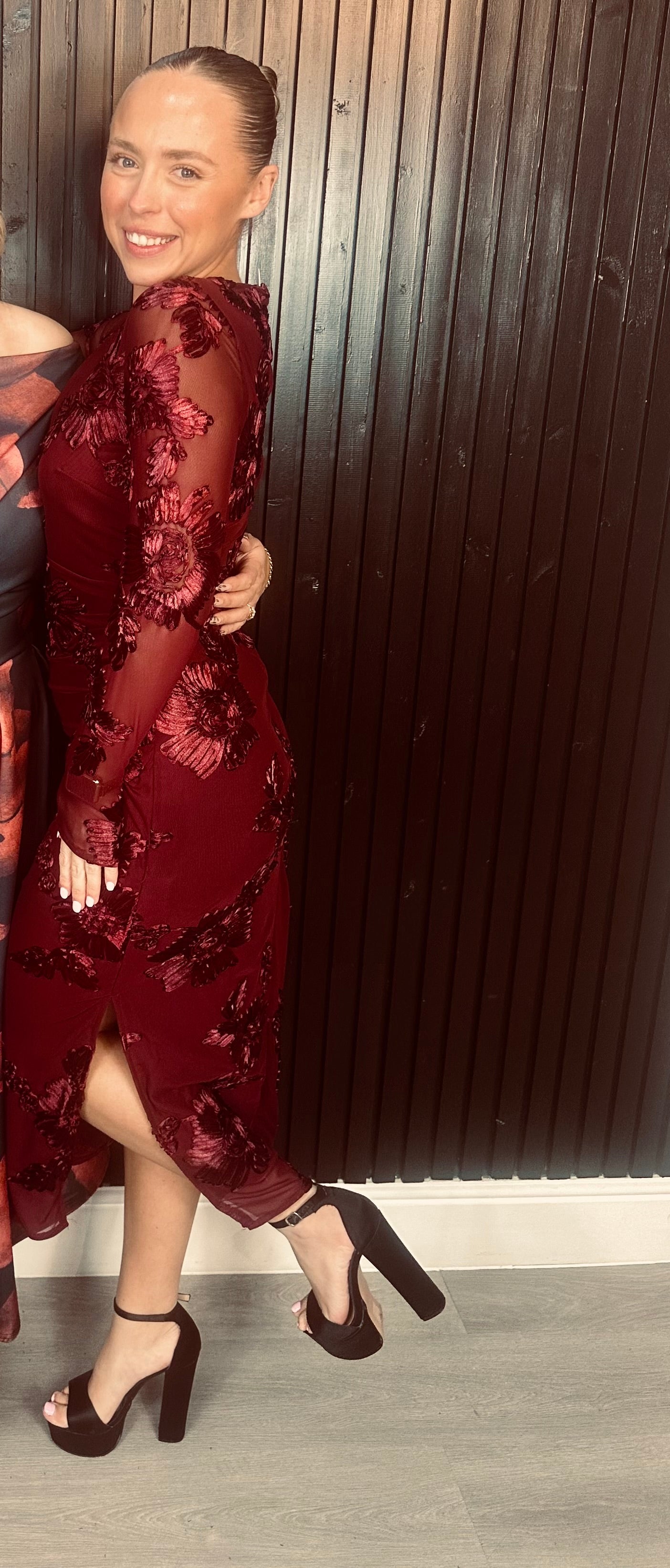 Floral Embroidered Mesh Body Con Dress