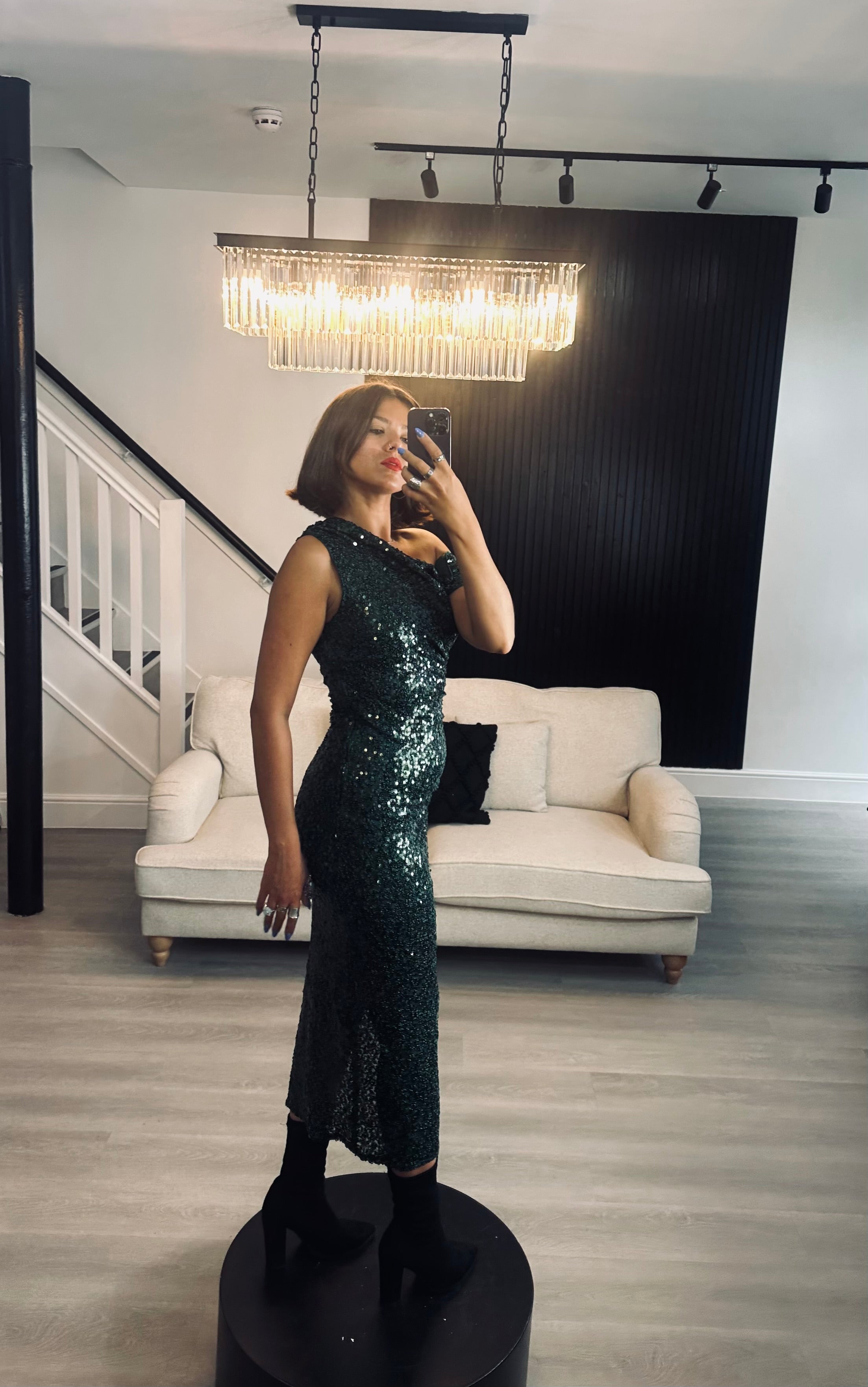 Asymetric Green Sequin Dress