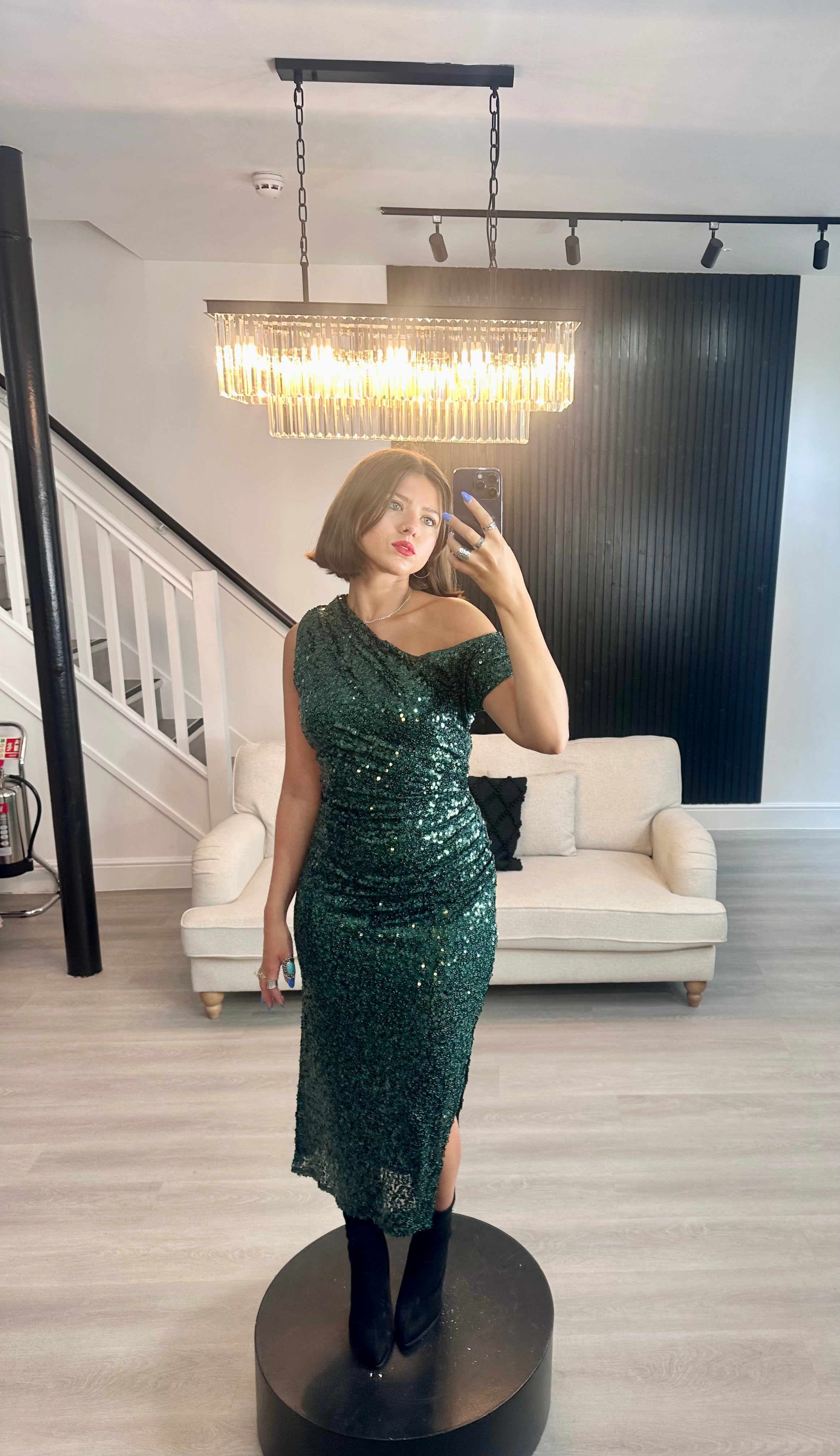 Asymetric Green Sequin Dress