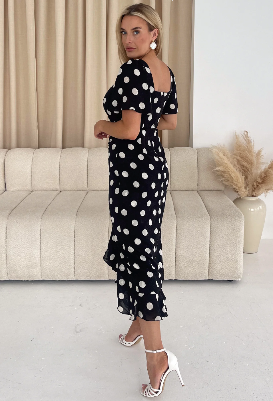 Spot Ruched Midi Dress