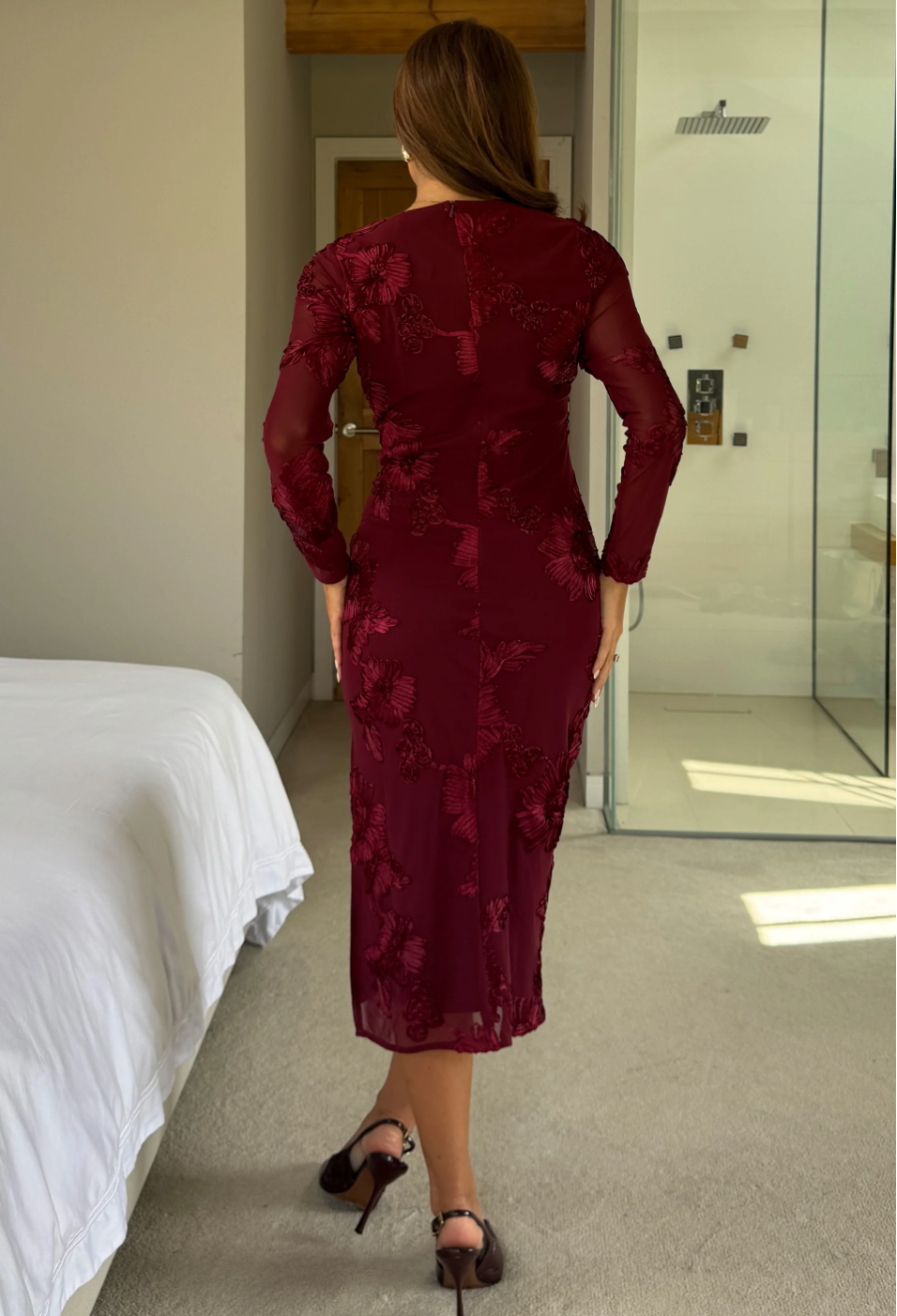 Floral Embroidered Mesh Body Con Dress